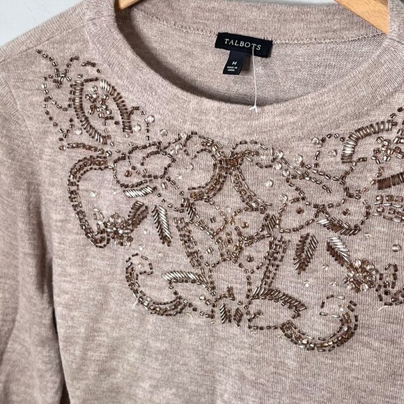 Talbots Lambswool Blend Crewneck Sweater with beading- Size‎ M NWOT - Picture 2 of 5